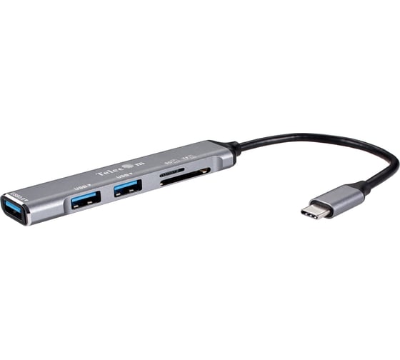 Переходник Telecom type c - usb 3.0 и 2хusb 2.0 и sd 2.0 и tf 2.0 aluminum shell 0.15m TA309C