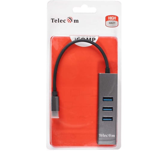 Переходник Telecom usb 3.1 type c - 4хusb 3.0 aluminum shell 0.2m TA310C 1