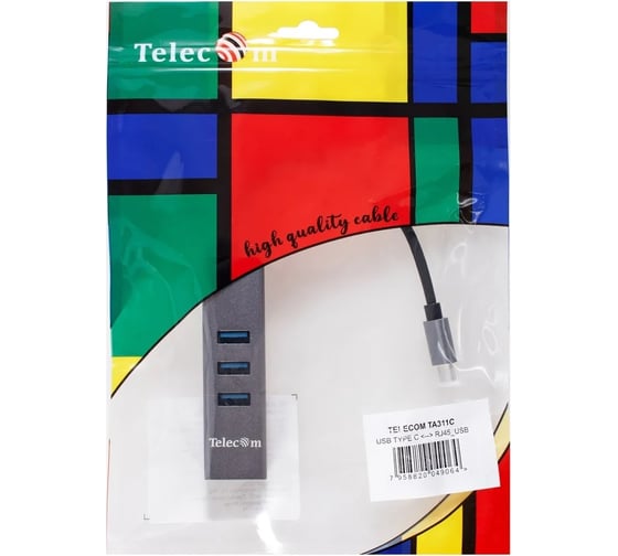 Переходник Telecom usb 3.1 type c - rj-45 1000mbps и 3хusb 3.0 aluminum shell 0.2m TA311C