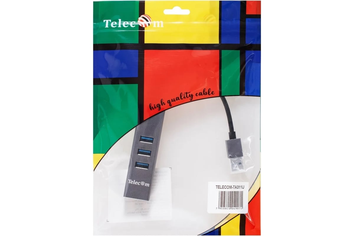 Переходник Telecom usb 3.0 - rj-45 1000mbps и 3хusb 3.0 aluminum shell 0.2m  TA311U