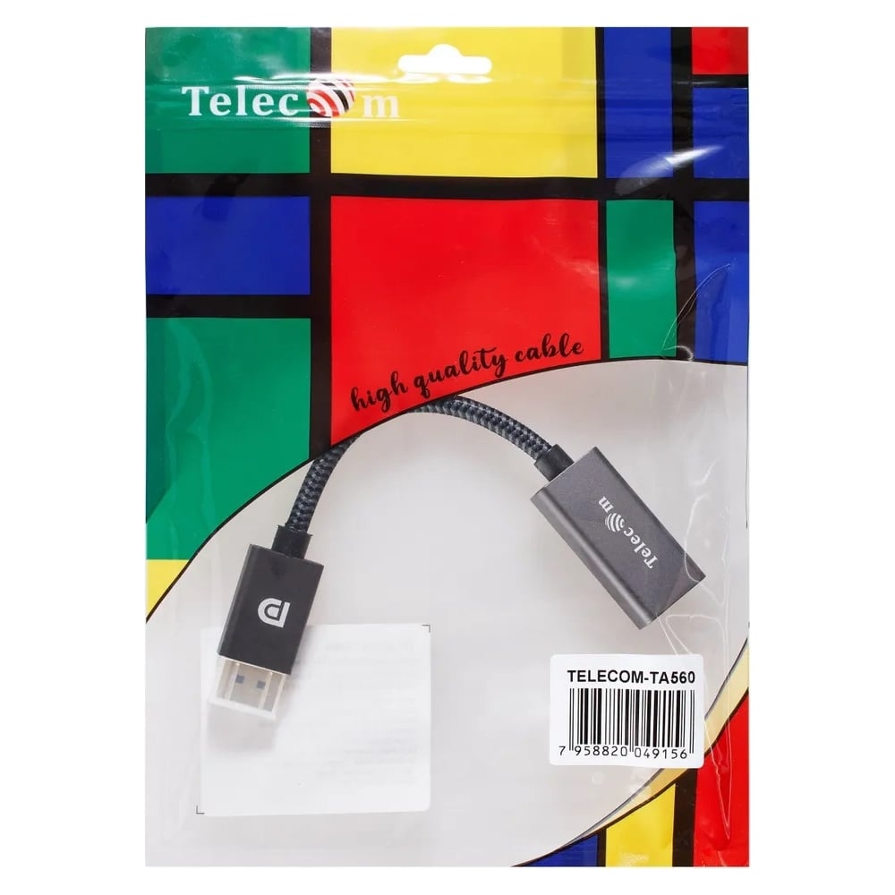 Кабель-переходник Telecom displayport m - hdmi f 0.2m серый металлик  оплетка 4k 60hz TA560 - выгодная цена, отзывы, характеристики, фото -  купить в Москве и РФ