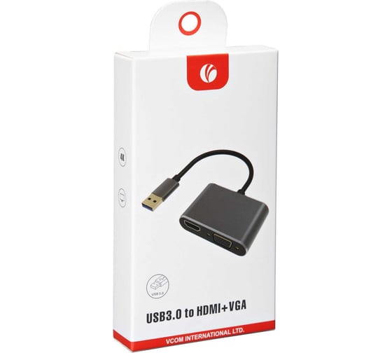 Кабель-переходник VCOM usb 3.0 am - hdmi f и vga f aluminum shell CU322M