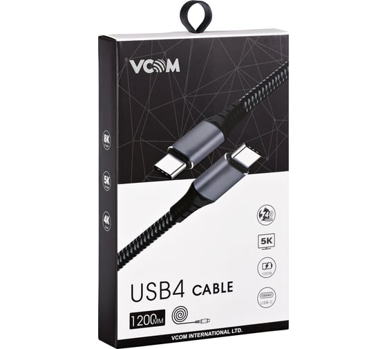 Кабель VCOM usb4 type cm - type cm 5k 60hz 40gbps pd 100w 5a 1.2m CU540M-1.2M