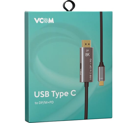 Кабель-адаптер VCOM usb type cm - displayport m 1.4v 8k 60hz pd 100w 1.8m alum shell CU480MCPD-1.8M