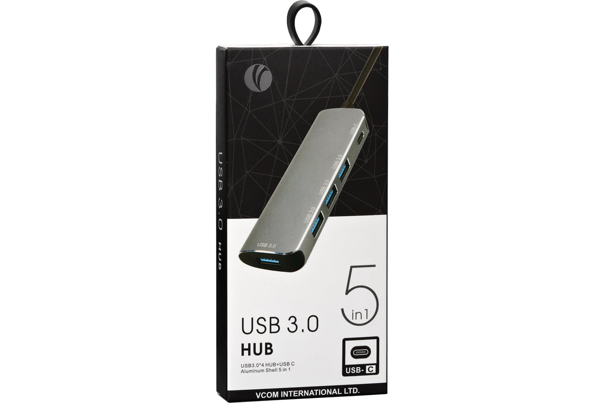 Aдаптер VCOM концентратор type c - 4 port usb 3.0 hub и pd alum shell CU4383