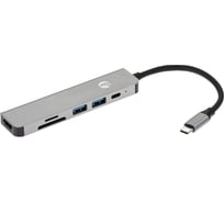 Aдаптер VCOM type cm - hdmi 4k 30hz и 2хusb 3.0 и tf и sd и pd alumishell CU4371