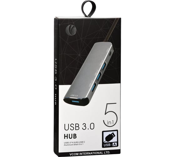 Aдаптер VCOM концентратор usb 3.1 type a - 4 usb 3.0 alum shell hub и pd CU4383A