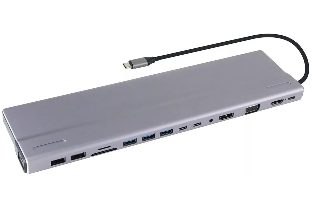 Aдаптер VCOM type c - 3хusb 3.0 и 2хusb 2.0 и vga и rj45 и sd и tf и aud и  hdmi и displayport и 2хusb 3.1 data и pd CU4703 -