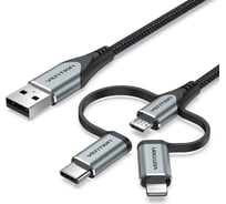 Кабель 3 в 1 VENTION USB 2.0 AM/ Micro-B, USB-C, Lightning M - 1м. Черный CQJHF