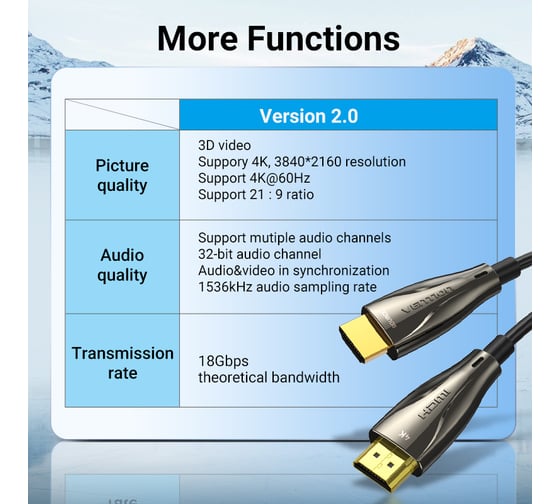 Оптический кабель VENTION HDMI v2.0 19M/19M - 40м. Черный ALABV