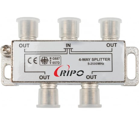 Сплиттер (делитель) Ripo tv на 4 направления под f разъемы 5-2500 mhz 005-400132