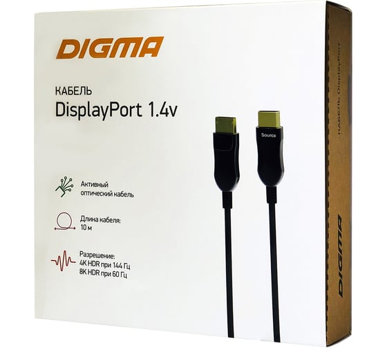 Кабель аудио-видео DIGMA 1.4v AOC DisplayPort (m)/DisplayPort (m) 10м. позолоч.конт. черный (BHP DP 1196957