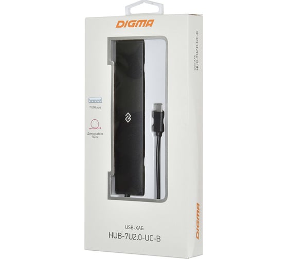 Разветвитель DIGMA USB-C HUB-7U2.0-UC-B 7порт. черный 1088656