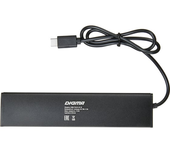 Разветвитель DIGMA USB-C HUB-7U2.0-UC-B 7порт. черный 1088656