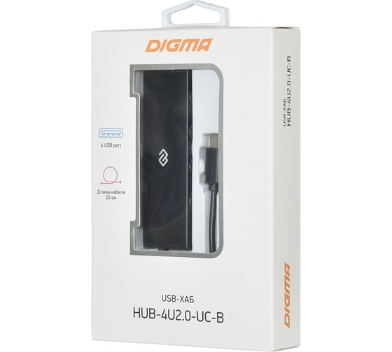 Разветвитель DIGMA USB-C HUB-4U2.0-UC-B 4порт. черный 1088658