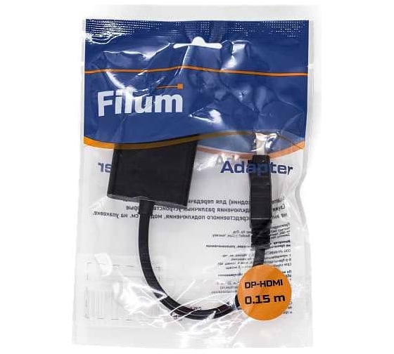 Адаптер Filum 0,15 м, разъемы: dp male-hdmi a female, пакет FL-A-DPM-HF-0,15M