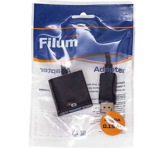 Адаптер Filum 0,15 м, разъемы: dp male-vga female, пакет FL-A-DPM-VGAF-0,15M