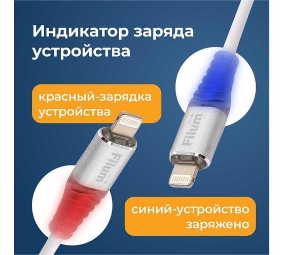 Интерфейсный кабель Filum 1 м, usb 2,0 pro, 2 а, индикатор заряда, разъемы: usb a male - lightning male FL-CPro-U2-AM-LM-1M-L1