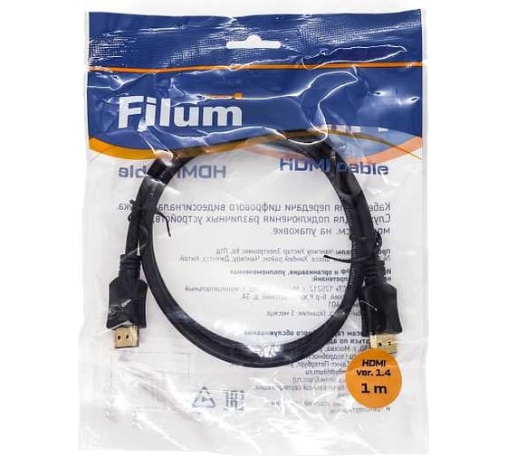 Кабель Filum HDMI 1 м,, ver,1,4b, ccs, черный, разъемы: hdmi a male-hdmi a male, пакет FL-CL-HM-HM-1M