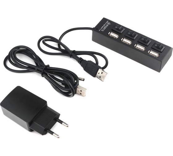 Концентратор Gembird USB 2.0 с подсветкой и выключателем, 4 порта, блистер UHB-U2P4-02
