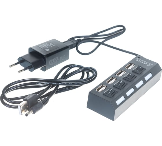 Концентратор Gembird USB 2.0 с подсветкой и выключателем, 4 порта, блистер UHB-U2P4-02