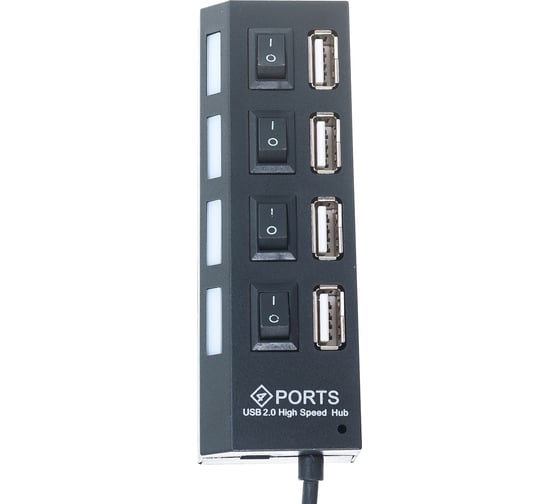 Концентратор Gembird USB 2.0 с подсветкой и выключателем, 4 порта, блистер UHB-U2P4-02