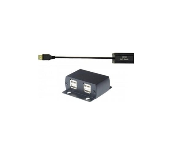 Удлинитель USB 2.0 по кабелю витой пары до 60м (CAT5/5e/6) со встроенным расширением на 4 порта (USB-HUB) SC&T UE03 sct0550