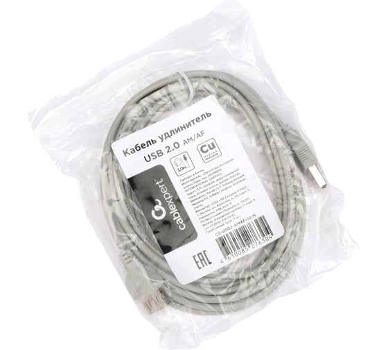 Кабель Cablexpert удлинитель usb 2.0 am/af, медь, 3.0м, пакет, CC-USB2-AMAF-10-N