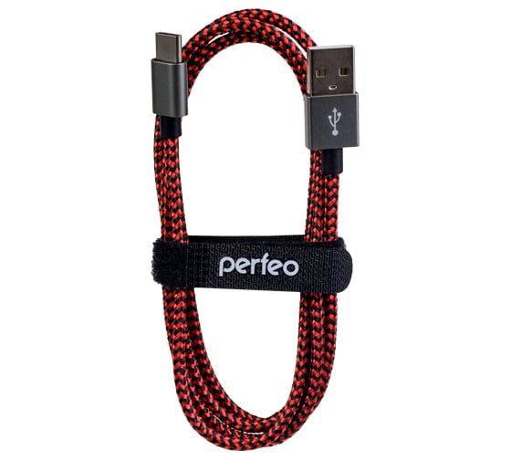 Кабель PERFEO USB2.0 A вилка - USB Type-C вилка черно-красный длина 3 м. U4902