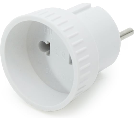 Электрический адаптер-переходник Jilion (без заземления), круглый, 10А, белый 9533848