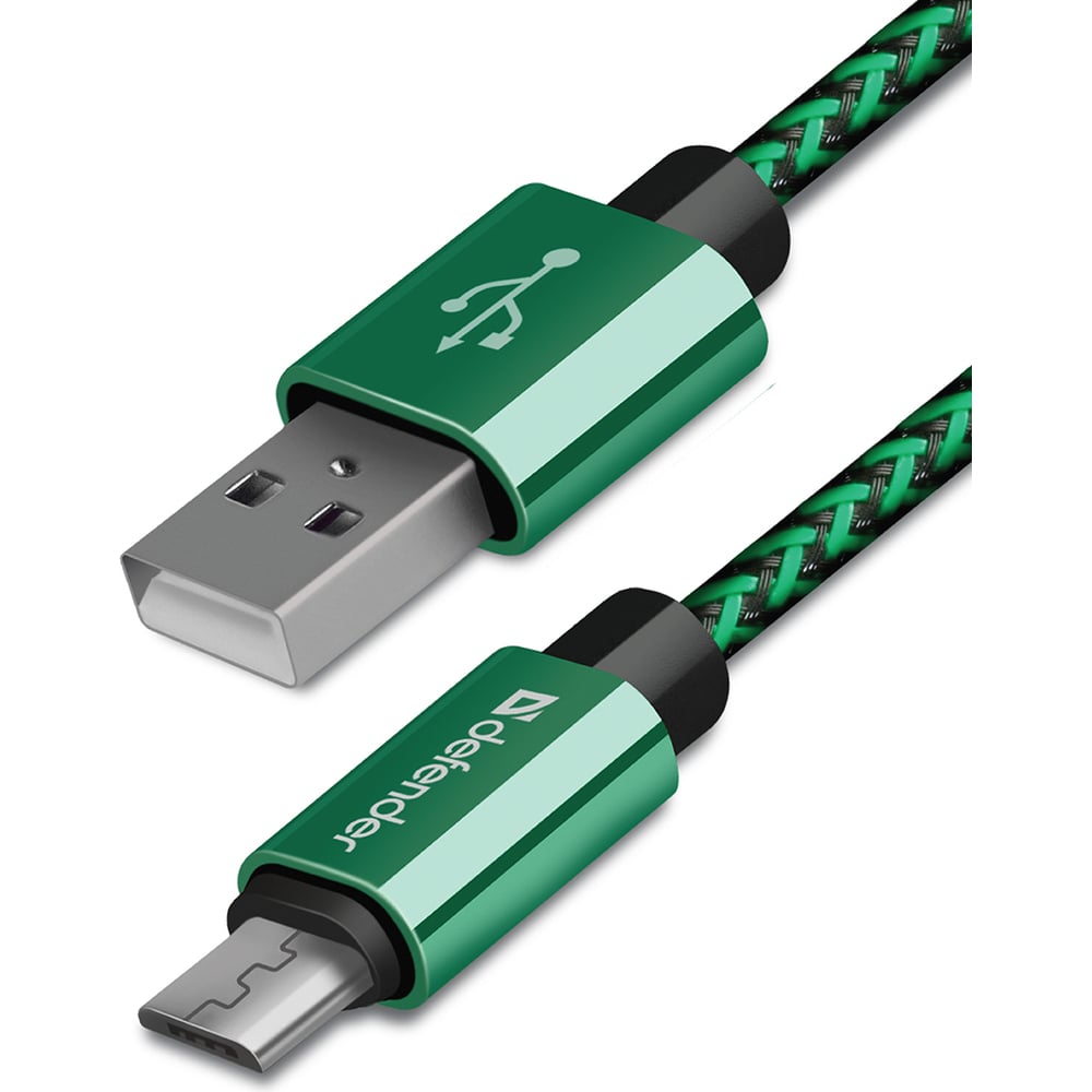 USB кабель Defender USB08-03T PRO USB2.0 Зеленый, AM-MicroBM, 1m, 2.1A  87804 - выгодная цена, отзывы, характеристики, фото - купить в Москве и РФ