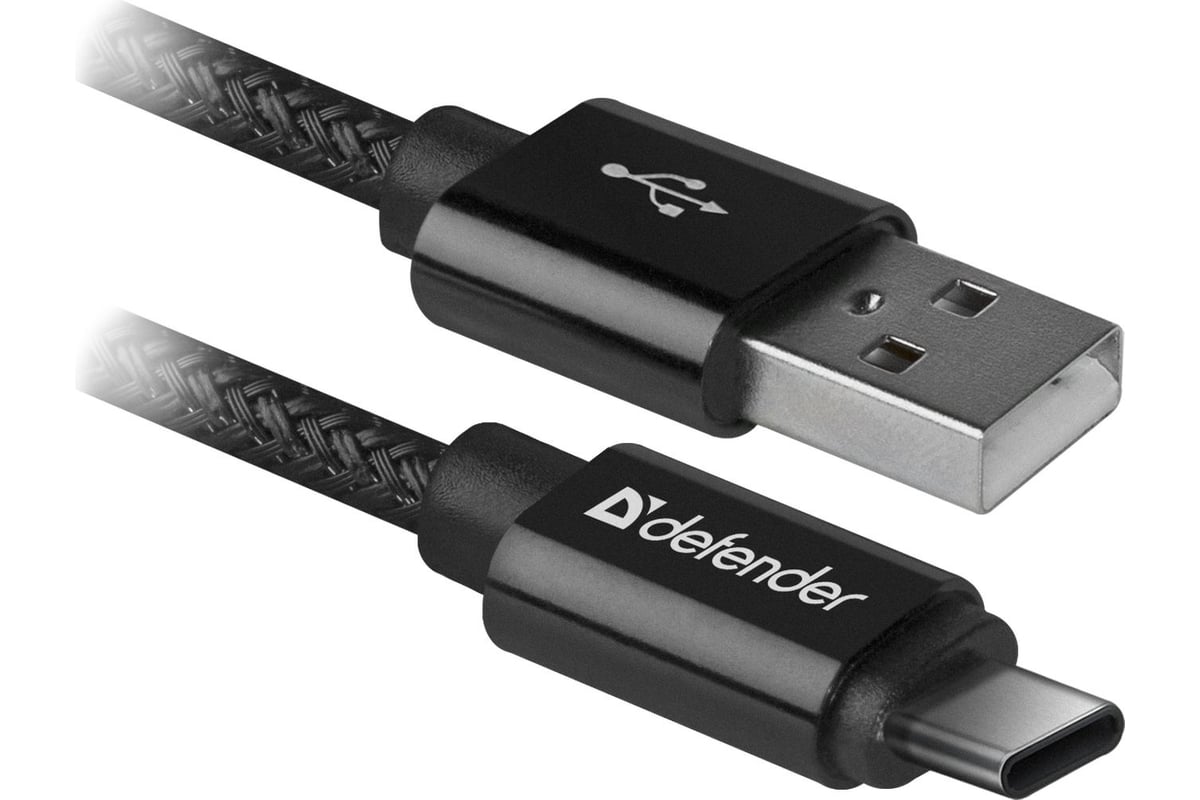 USB кабель Defender USB09-03T PRO USB2.0 Черный, AM-Type-C, 1m, 2.1A