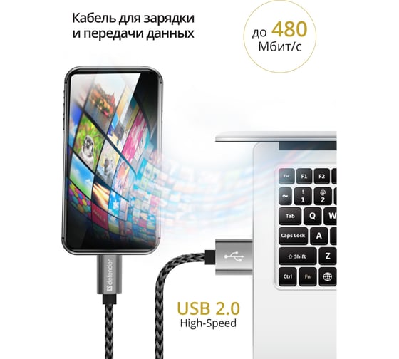 USB кабель Defender ACH01-03T PRO USB2.0 Белый, AM-LightningM, 1m, 2.1A 87809