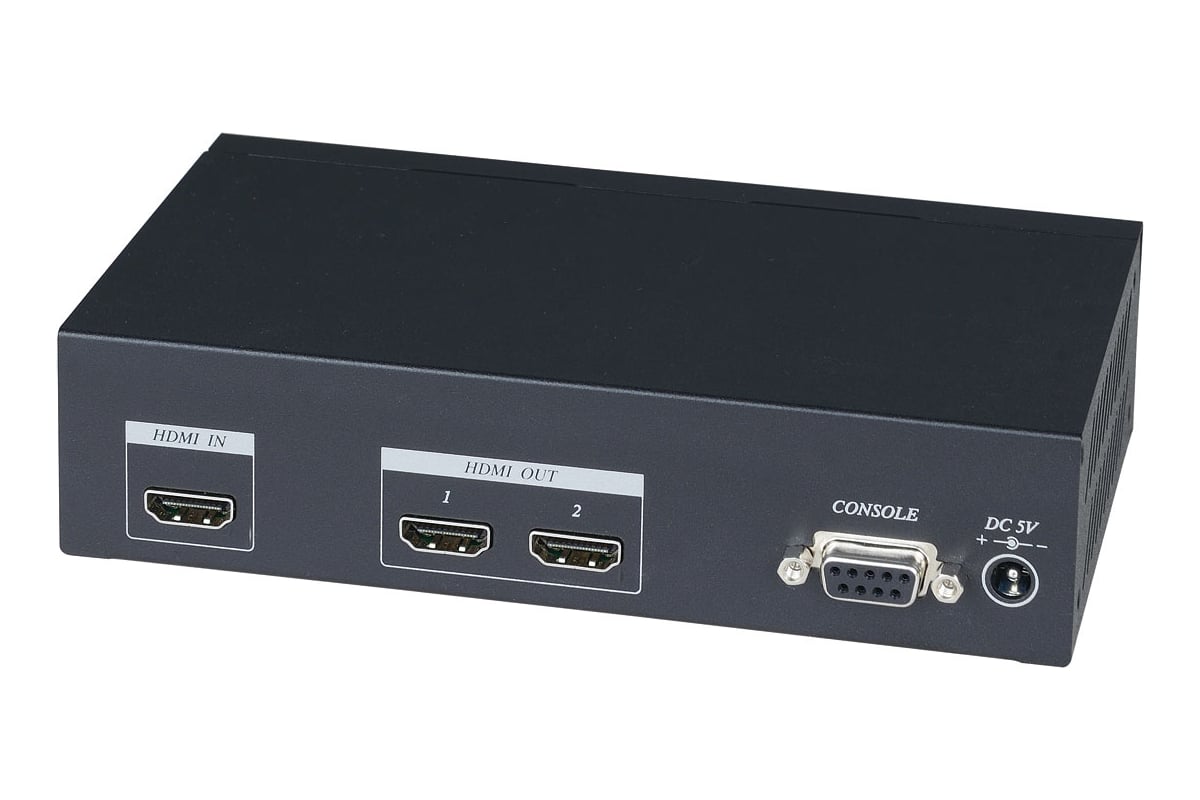 Разветвитель HDMI сигнала SC&T HD02-4K, 1 вход на 2 выхода, стандарт HDMI  1.4a, HDCP, разрешение до 4K(30Гц), в комплекте БП 220/5В,2A(DC) sct0912