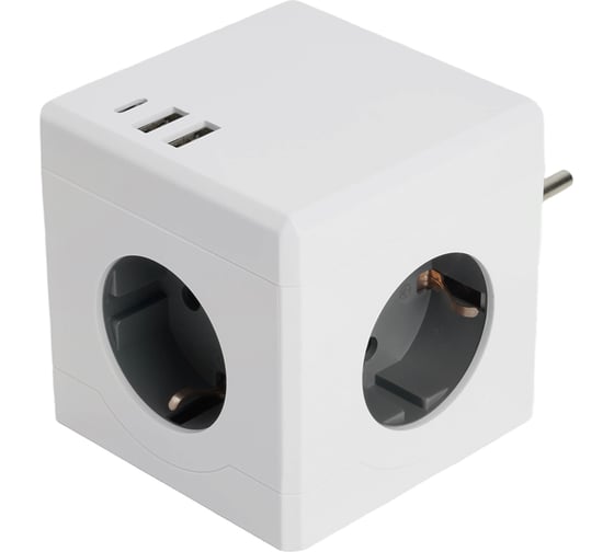 Сетевой 3-местный разветвитель STEKKER ADP16-33-21 250В, 16A, 2хUSB A+Type C, белый 49231