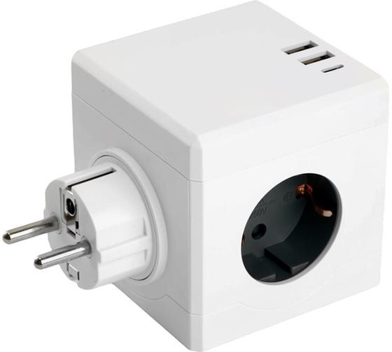 Сетевой 3-местный разветвитель STEKKER ADP16-33-21 250В, 16A, 2хUSB A+Type C, белый 49231