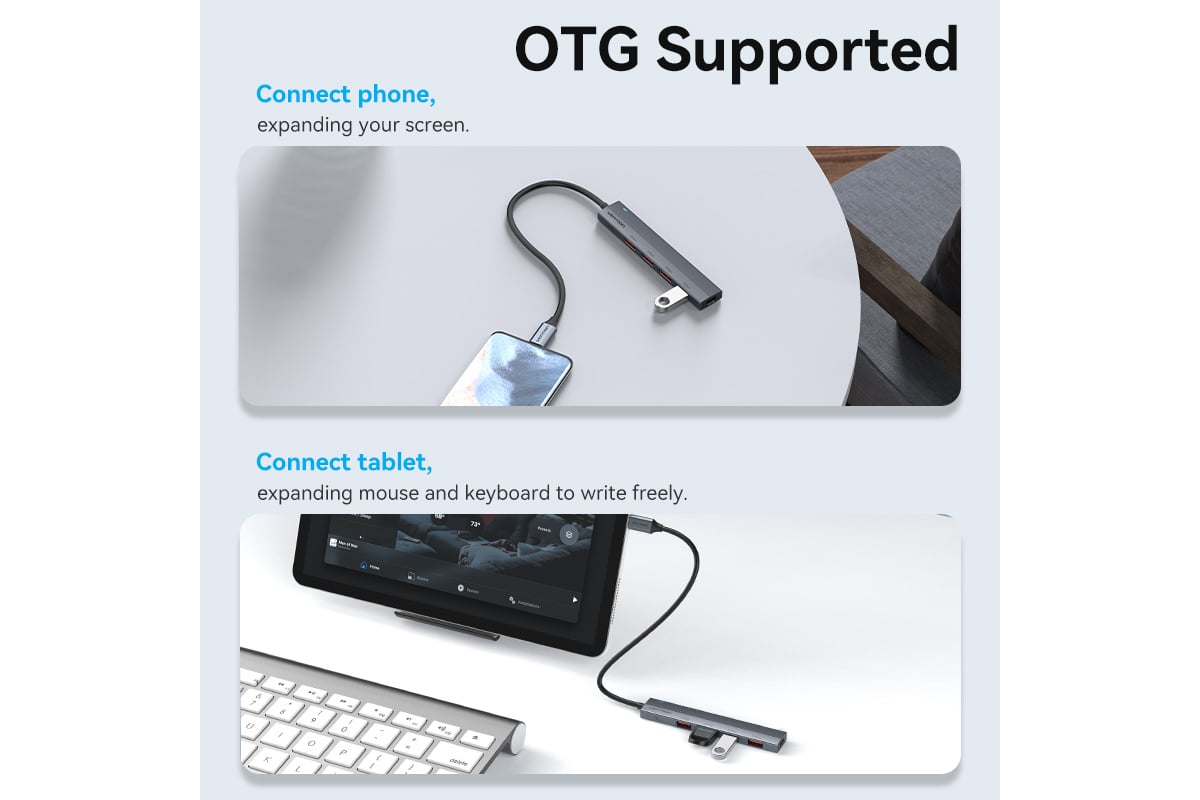 Концентратор VENTION OTG USB 3.2 Gen 2 Type-C на 4 USB порта + USB-C PD  Серый - 0.15м. CKHHB