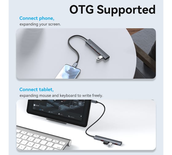 Концентратор VENTION OTG USB 3.2 Gen 2 Type-C на 4 USB порта + USB-C PD Серый - 0.15м. CKHHB