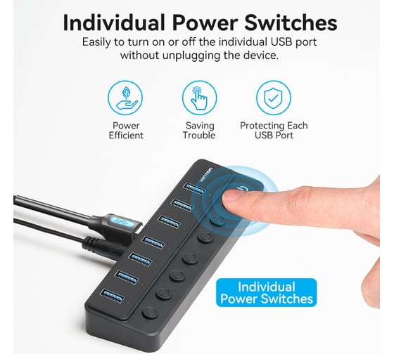 Концентратор VENTION OTG USB 3.0 на 7 портов Черный CHXB0