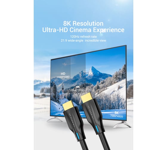 Кабель HDMI VENTION Ultra High Speed v2.1 with Ethernet 19M/19M - 2м AANBH