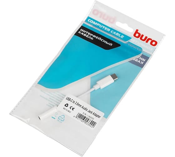 Переходник BURO BHP TPC-JCK Jack 3.5 (f)-USB Type-C (m), белый 1164533