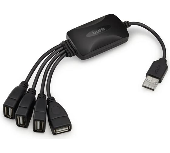 Разветвитель BURO USB 2.0 BU-HUB4-0.3-U2.0-Splitter 4порт. черный 1001420 1
