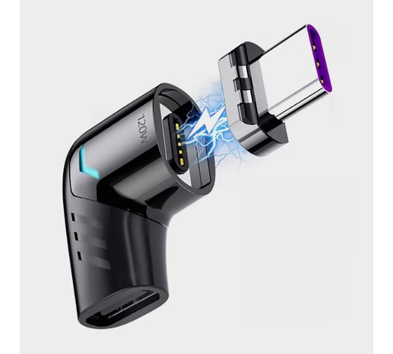 Магнитный адаптер PALMEXX USB-C, 120W, угловой (чёрный) PX/ADP-USBC-MGNT-BLK