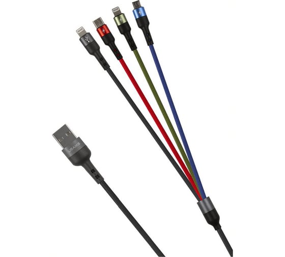 Дата-кабель USAMS US-SJ317 4 в 1, USB - Type-C, micro USB, 2xLightning, черный (SJ317USB01) УТ000020308
