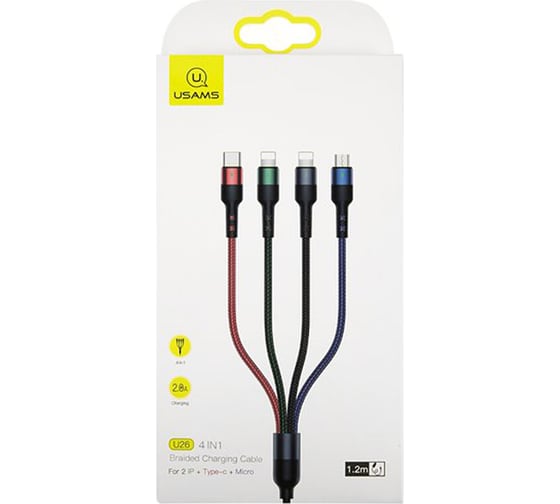 Дата-кабель USAMS US-SJ317 4 в 1, USB - Type-C, micro USB, 2xLightning, черный (SJ317USB01) УТ000020308