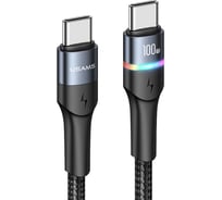 Дата-кабель USAMS US-SJ537 U76 Type-C - Type-C, PD 100W, 5А, подсветка, нейлоновая оплетка, черный (SJ537USB01) УТ000029552
