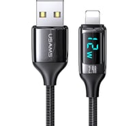 Дата-кабель USAMS US-SJ543 U78 USB - Lightning, 2,4A, 1,2 м, LED дисплей, нейлоновая оплетка, черный (SJ543USB01) УТ000029553