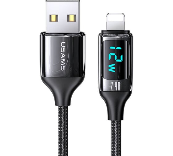 Дата-кабель USAMS US-SJ543 U78 USB - Lightning, 2,4A, 1,2 м, LED дисплей, нейлоновая оплетка, черный (SJ543USB01) УТ000029553 1