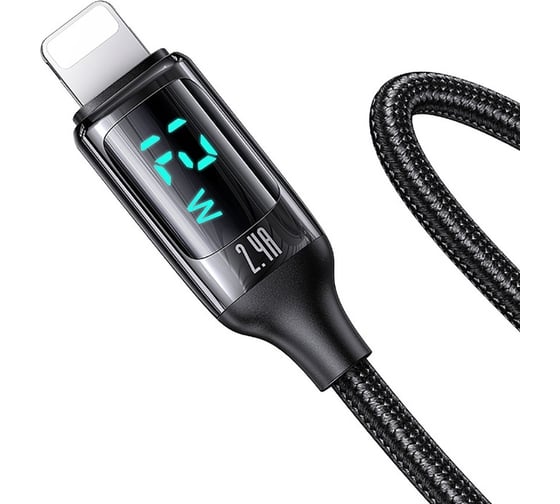 Дата-кабель USAMS US-SJ543 U78 USB - Lightning, 2,4A, 1,2 м, LED дисплей, нейлоновая оплетка, черный (SJ543USB01) УТ000029553