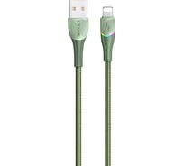 Дата-кабель USAMS US-SJ541 U77 USB - Lightning, 2,4А, с подсветкой, нейлоновая оплетка, 1,2 m, зеленый (SJ541USB03) УТ000029634